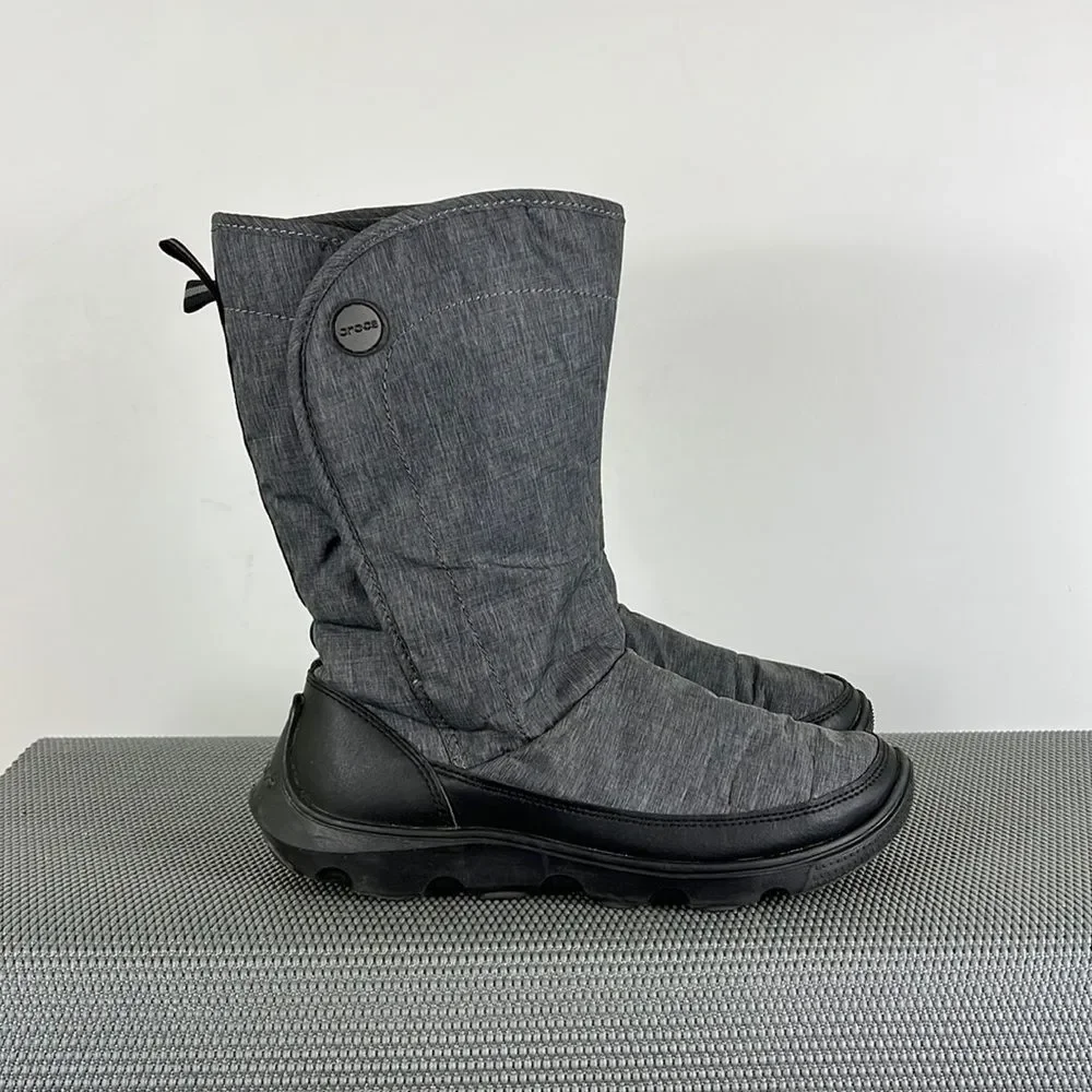 Crocs grey black duet busy day comfort minimalist winter boots women’s size 8
